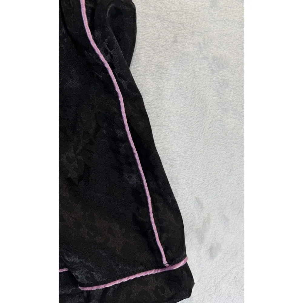Steve Madden Black Satin Shortie PJ Set L Razorback Sexy Goth Dark‎ Fairy